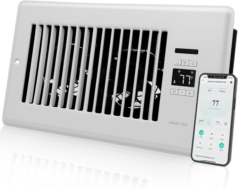 Howeall Super Quiet Register Booster Fan for 6" x 10" Register Holes, Smart Register Vent with Dual Intelligent Thermostat and WIFI App Control, Heating Cooling AC Vent Fan (White) - Image 1